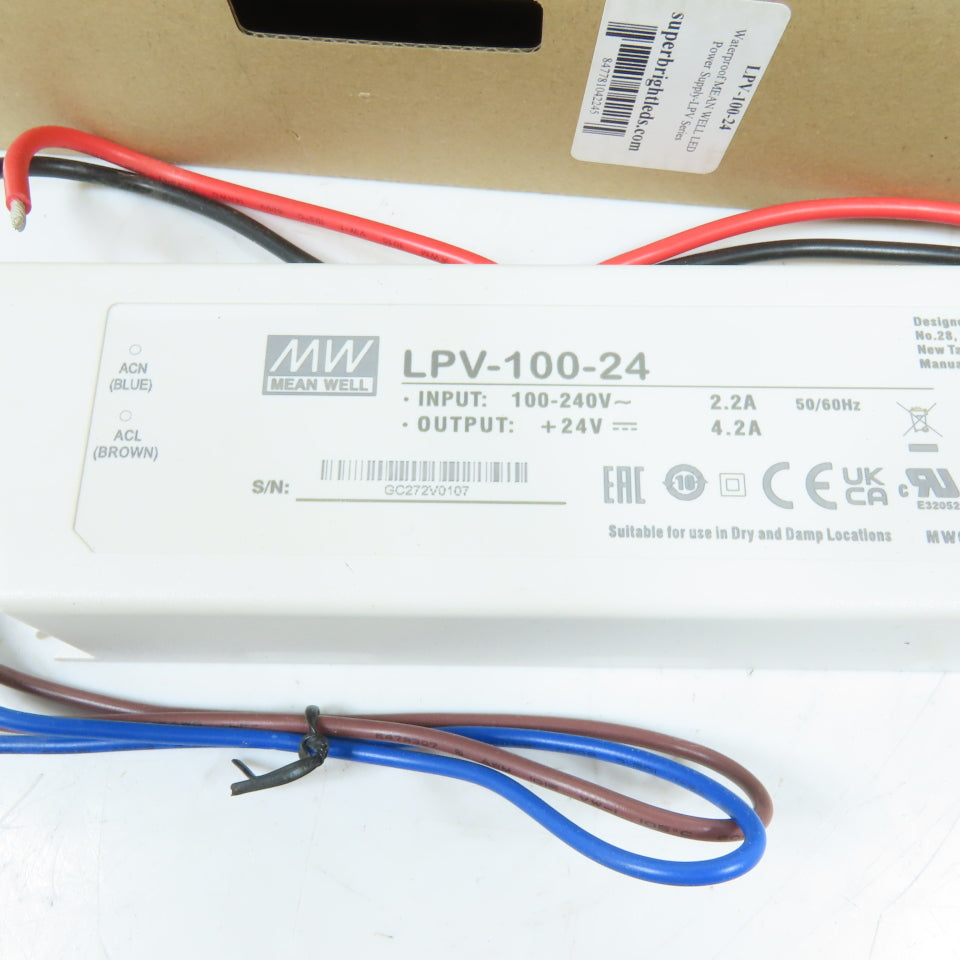 MEAN WELL LPV-100-24 100W IP67 Waterproof LED Driver Power Supply 24VDC