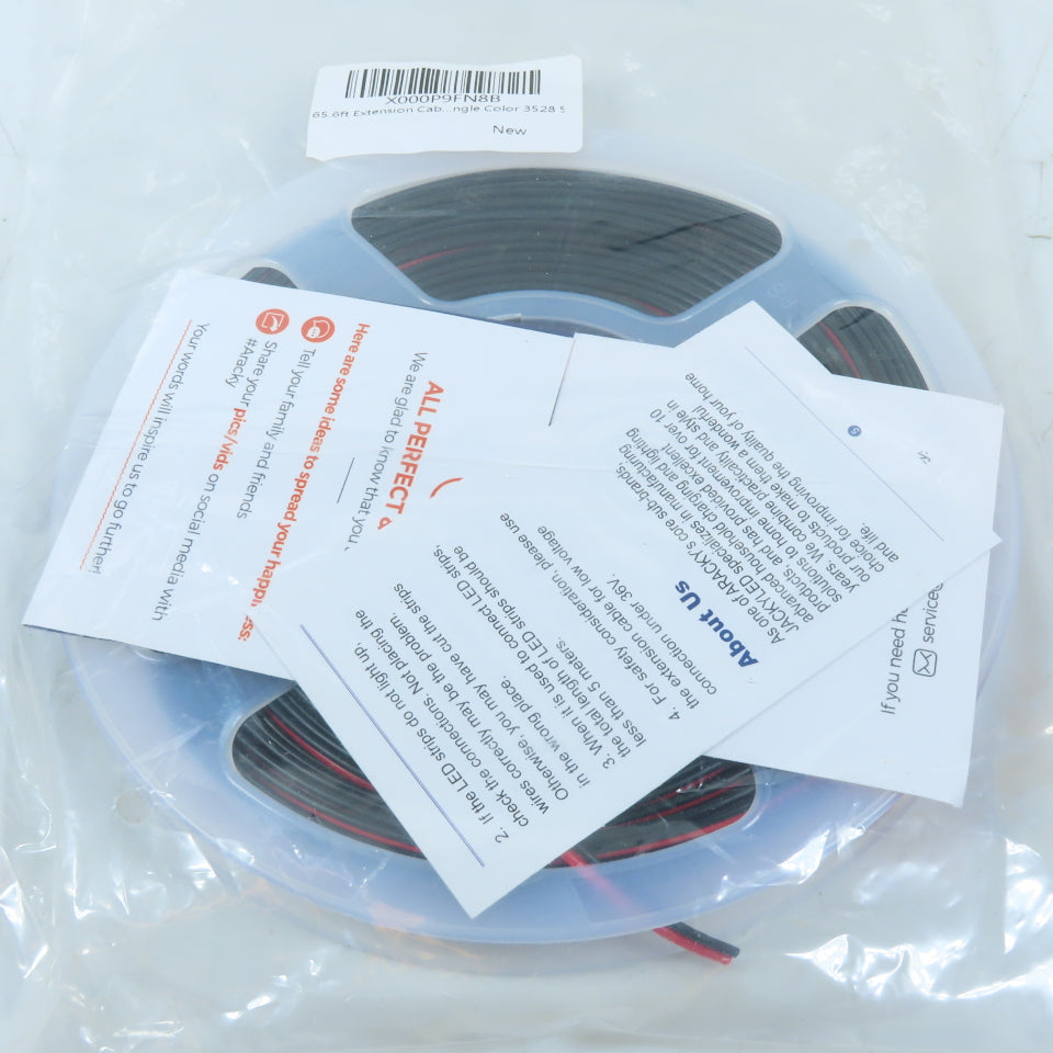 JACKYLED N/A 65.6ft 2-Pin LED Strip Extension Cable 22AWG Black/Red