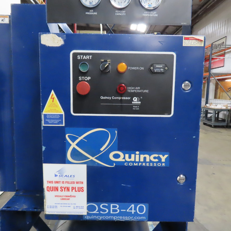 Quincy QSB-40 40HP Rotary Screw Air Compressor w/120 Gallon Tank 200V 3Ph