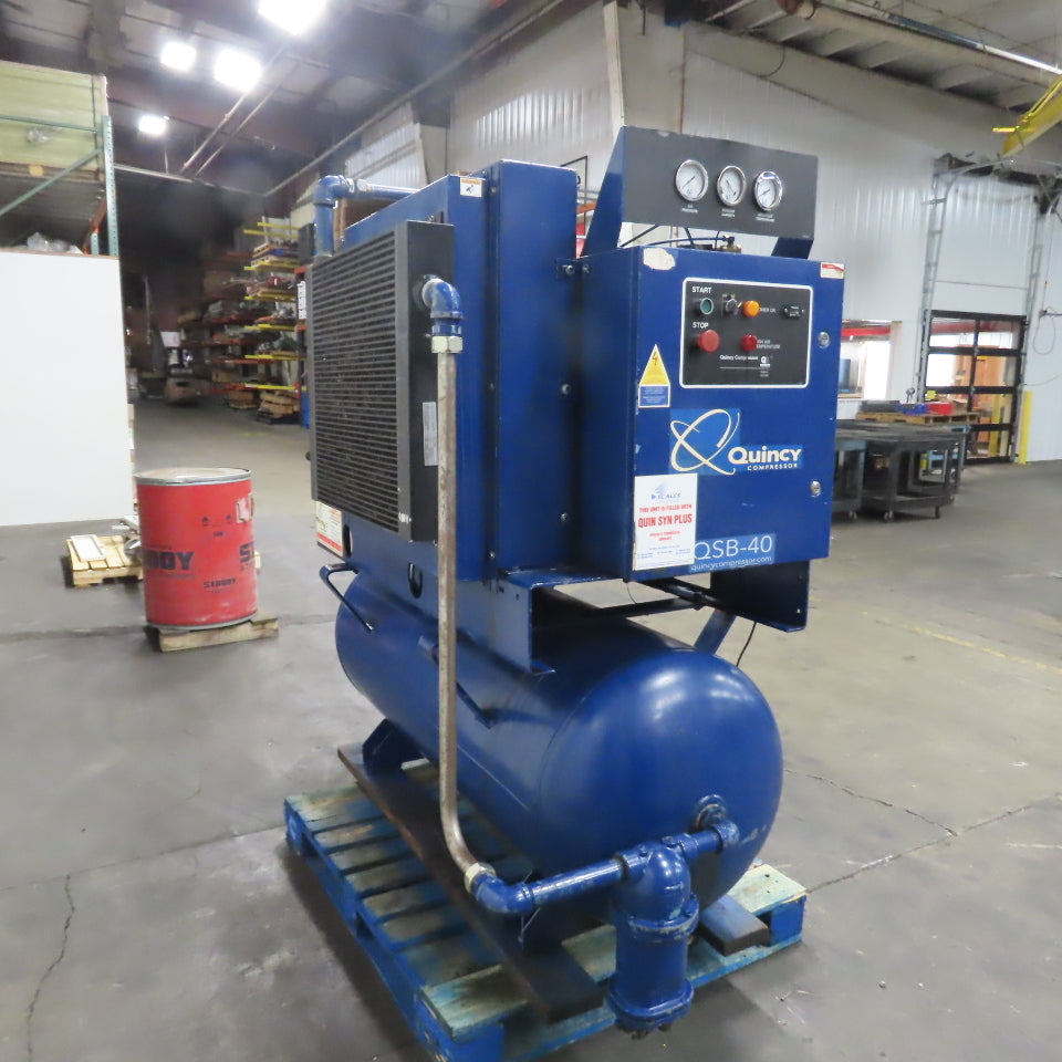 Quincy QSB-40 40HP Rotary Screw Air Compressor w/120 Gallon Tank 200V 3Ph