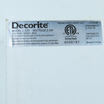 Decorite L-370 Portable Under Cabinet Puck Light 2.5W 120VAC