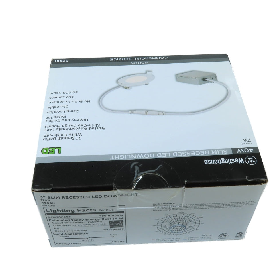 Westinghouse 52180 3" Slim Recessed LED Downlight 4000K 120V Dimmable