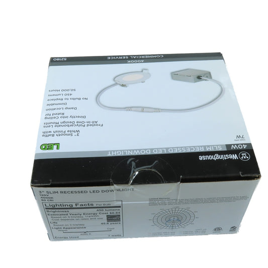 Westinghouse 52180 3" Slim Recessed LED Downlight 4000K 120V Dimmable