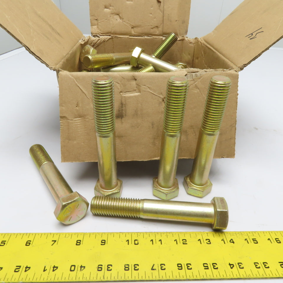 Infacso 7/8"-9 x 6" Yellow Zinc Hex Head Bolt Gr.8 Lot Of 34
