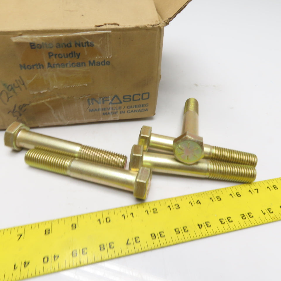 Infacso 7/8"-9 x 6" Yellow Zinc Hex Head Bolt Gr.8 Lot Of 34