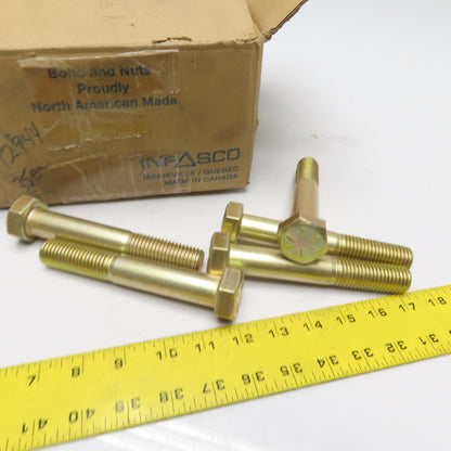 Infacso 7/8"-9 x 6" Yellow Zinc Hex Head Bolt Gr.8 Lot Of 34
