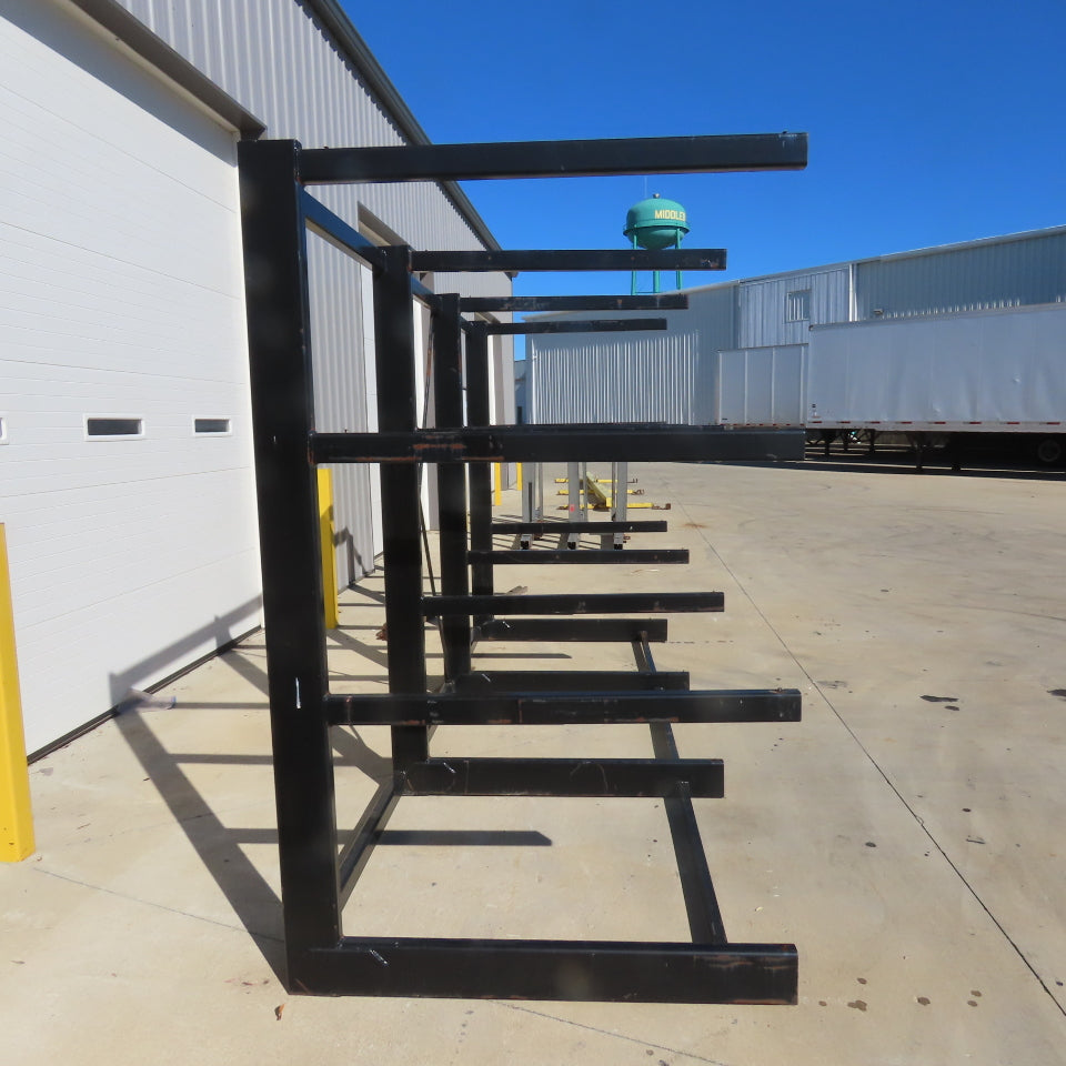 89" Tall Single Sided Welded 4-Post Cantilever Rack 160" Wide x 48" Deep 3-Tier