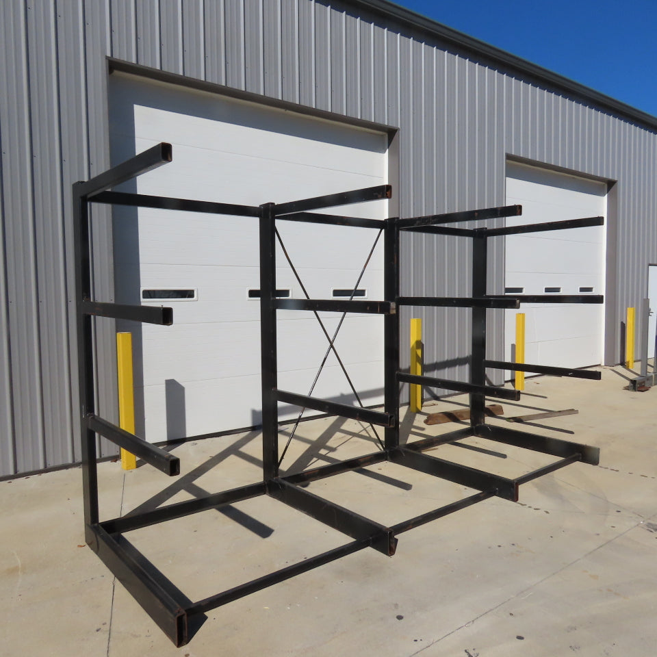 89" Tall Single Sided Welded 4-Post Cantilever Rack 160" Wide x 48" Deep 3-Tier