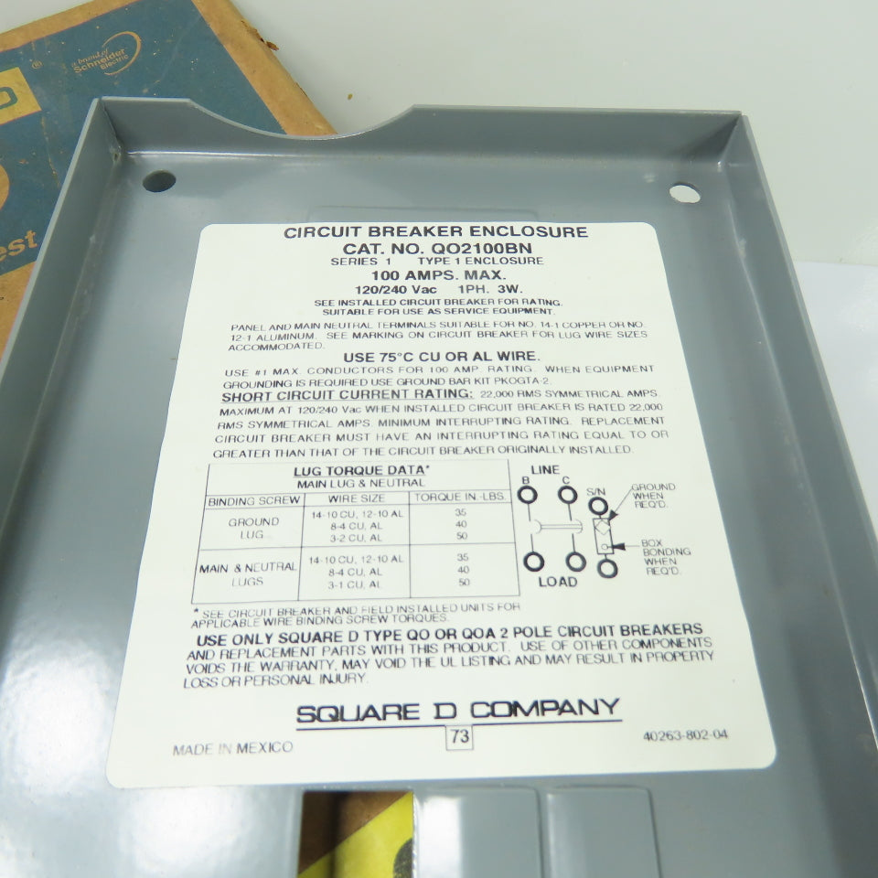 Square D QO2100BNS 100A 2-Pole Main Lug Circuit Breaker Enclosure 120/240V