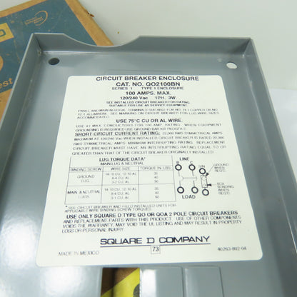 Square D QO2100BNS 100A 2-Pole Main Lug Circuit Breaker Enclosure 120/240V