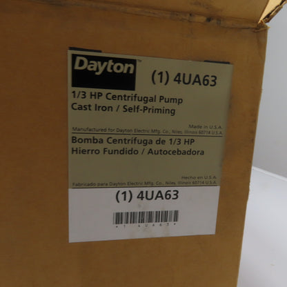Dayton 4UA63 1/3HP Cast Iron Self-Priming Centrifugal Pump 115/208-230V 1Ph