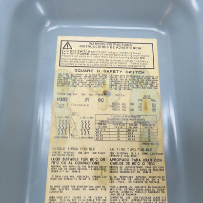 Square D H362 60A 3-Pole Fusible Safety Disconnect Switch 600V