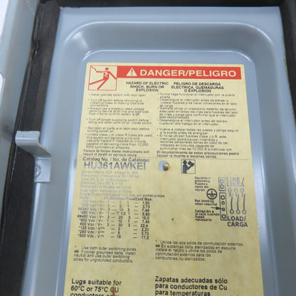 Square D HU361AWKEI 30A 3-Pole Non-Fusible Safety Disconnect Switch 600VAC 3Ph
