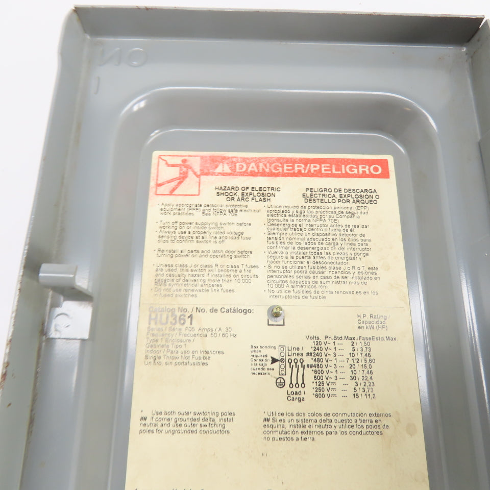 Square D HU361 30A 3-Pole Non-Fusible Heavy Duty Safety Disconnect Switch 600V
