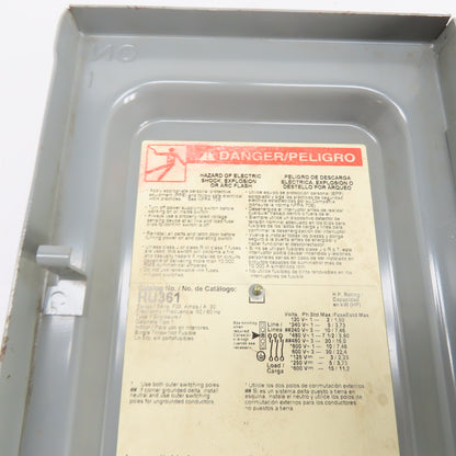 Square D HU361 30A 3-Pole Non-Fusible Heavy Duty Safety Disconnect Switch 600V