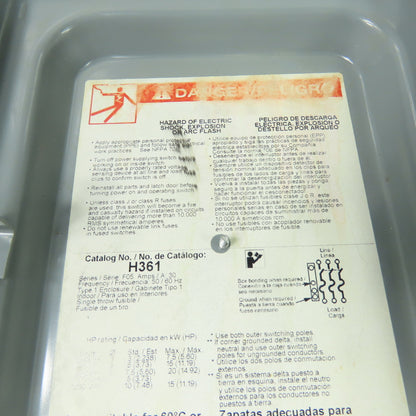 Square D H361 30A 3-Pole Fusible Heavy Duty Safety Disconnect Switch 600V