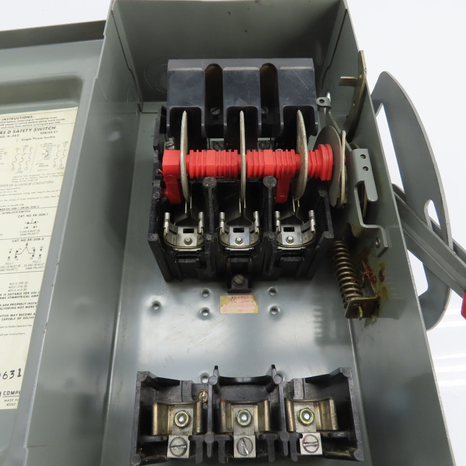 Square D H-362 60A Fusible Safety Disconnect Switch 600VAC 30HP 3-Pole