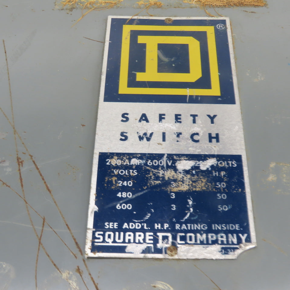 Square D 200A 3-Pole Fusible Safety Disconnect Switch 600V