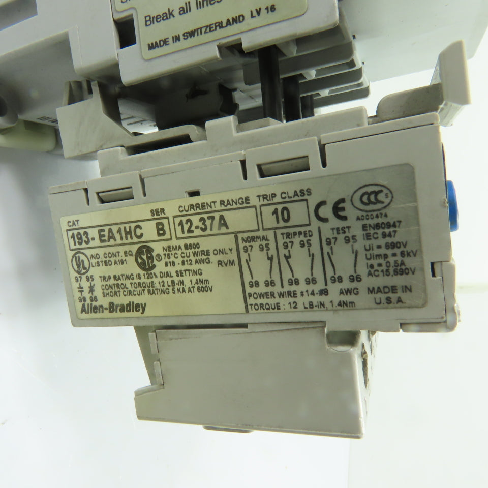 Allen-Bradley 100-C30*00 30A Contactor 120V W/ 193-EA1HC 12-37A Overload Relay