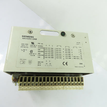 Siemens 9160050 4AV3202-2AB 3Ph Multi-Tap Transformer 200-575VAC Pri 24VDC Sec