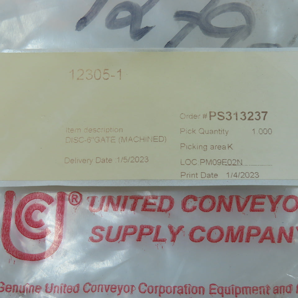 United Conveyor 12305-1 6" Machined Gate Disc