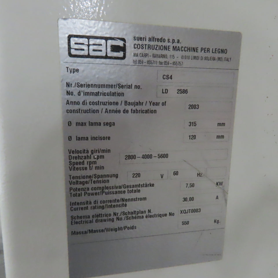 SAC CS4 Crosscut Sliding Table Panel Saw 3Ph 220/440V
