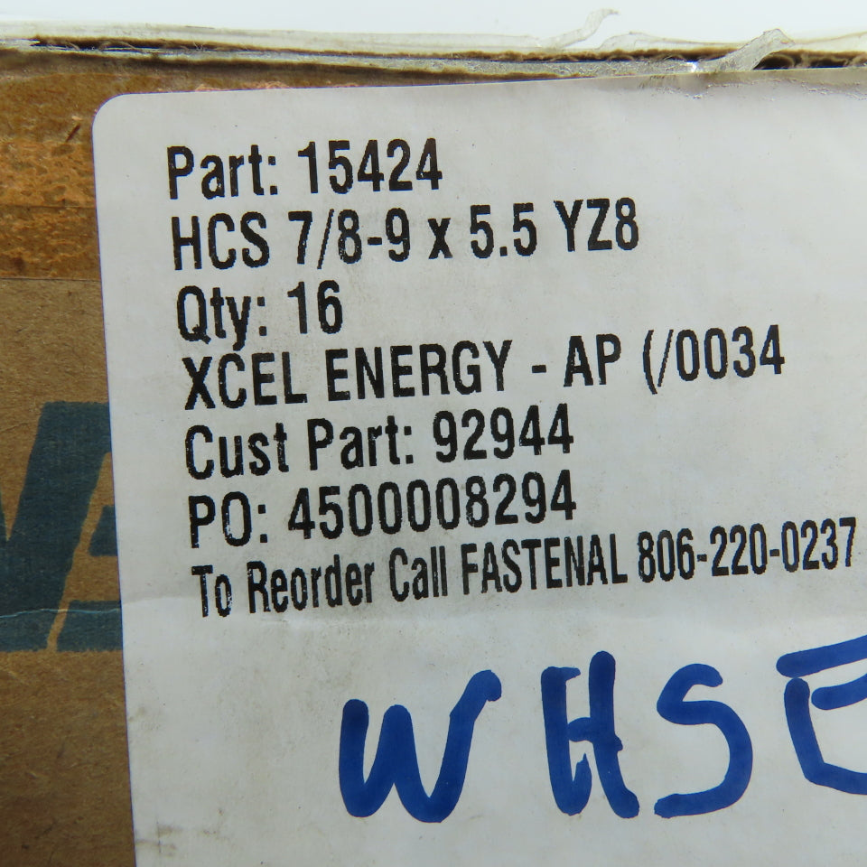 Fastenal 15424 7/8-9 x 6" Grade 8 Hex Cap Screw Yellow Zinc Lot Of 16