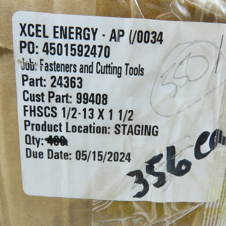 YFS N/A 1/2-13 x 1-1/2 Flat Head Socket Cap Screw Lot Of 350