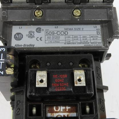 Allen-Bradley 509-COD NEMA Size 2 Motor Starter 45A 600VAC Max 115-120V Coil