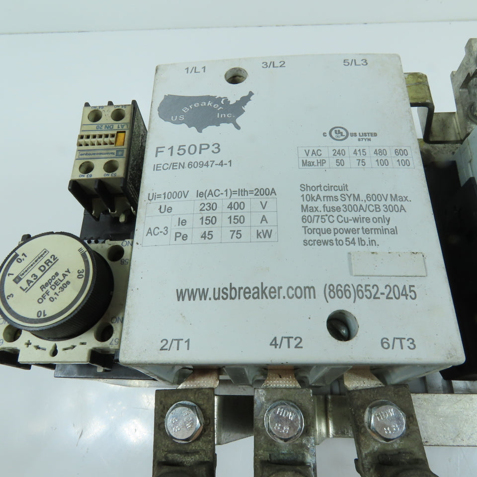 US Breaker Inc. F150P3 150A 3-Pole Reversing Contactor Assembly 600VAC