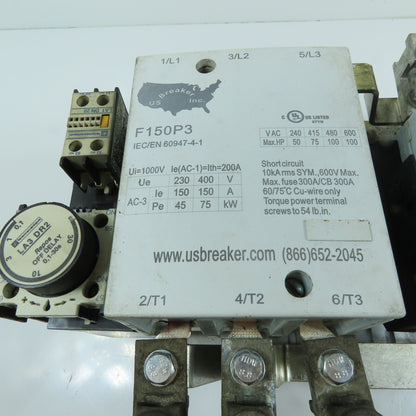 US Breaker Inc. F150P3 150A 3-Pole Reversing Contactor Assembly 600VAC