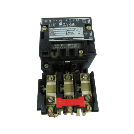 Square D 8536SCO3 NEMA Size 1 3-Pole Magnetic Motor Starter 600V