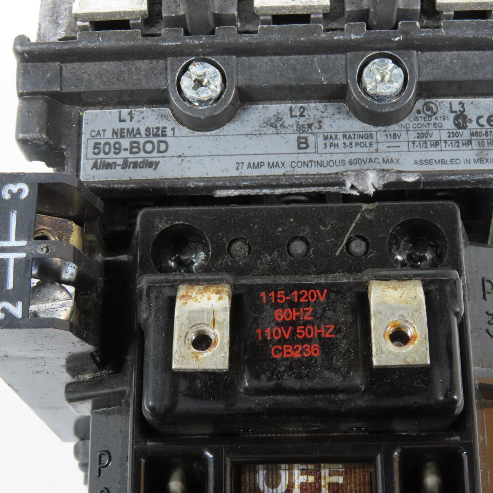 Allen-Bradley 509-BOD 27A 3-Pole NEMA Size 1 Motor Starter 600VAC