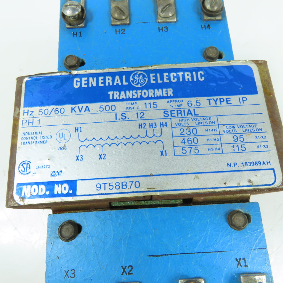 General Electric 9T58B70 Control Transformer 230/460/575V Pri 115/95V Sec 1Ph