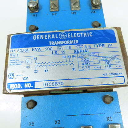General Electric 9T58B70 Control Transformer 230/460/575V Pri 115/95V Sec 1Ph