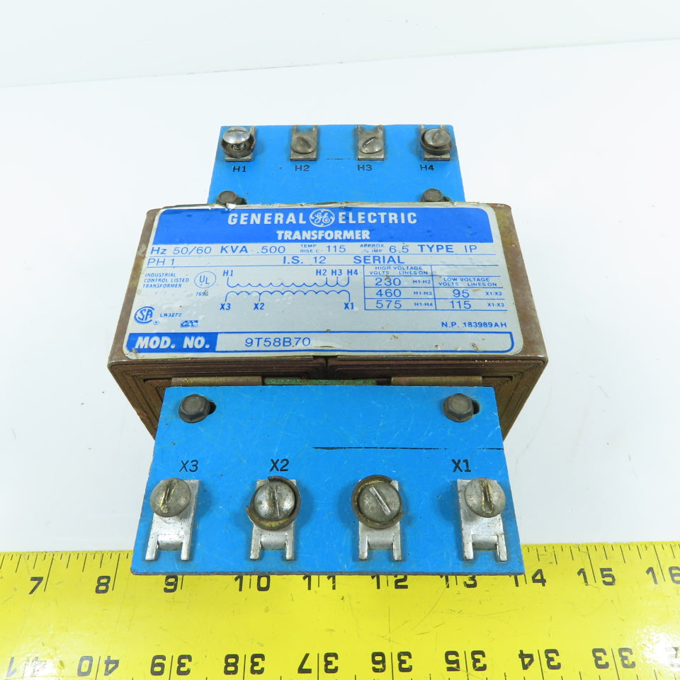 General Electric 9T58B70 Control Transformer 230/460/575V Pri 115/95V Sec 1Ph