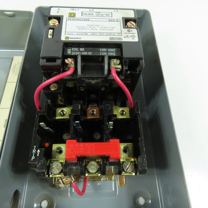 Square D 8536SAG12AS NEMA Size 00 3-Pole Magnetic Motor Starter 120V Coil