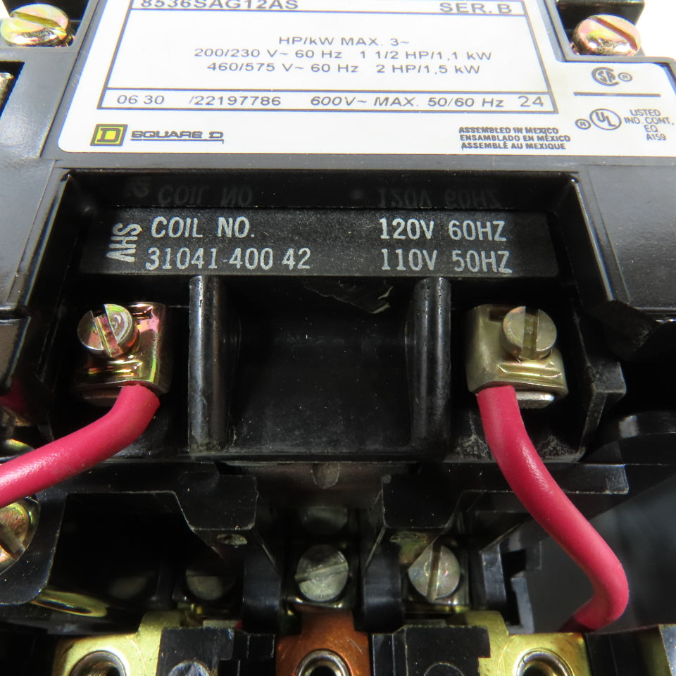Square D 8536SAG12AS NEMA Size 00 3-Pole Magnetic Motor Starter 120V Coil