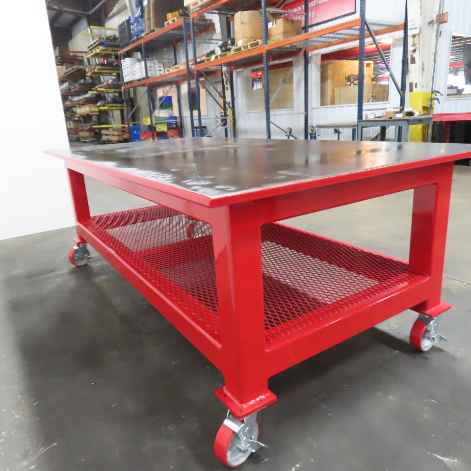96" x 48" New Rolling Welding Table Work Bench 1" Steel Top W/ Shelf 34" Tall