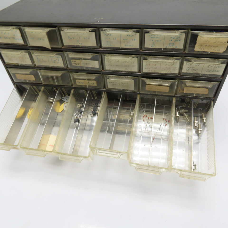 Parts Cabinet w/ Assorted Transistors TIP31 TIP32 2N3904 TO-3 TO-220