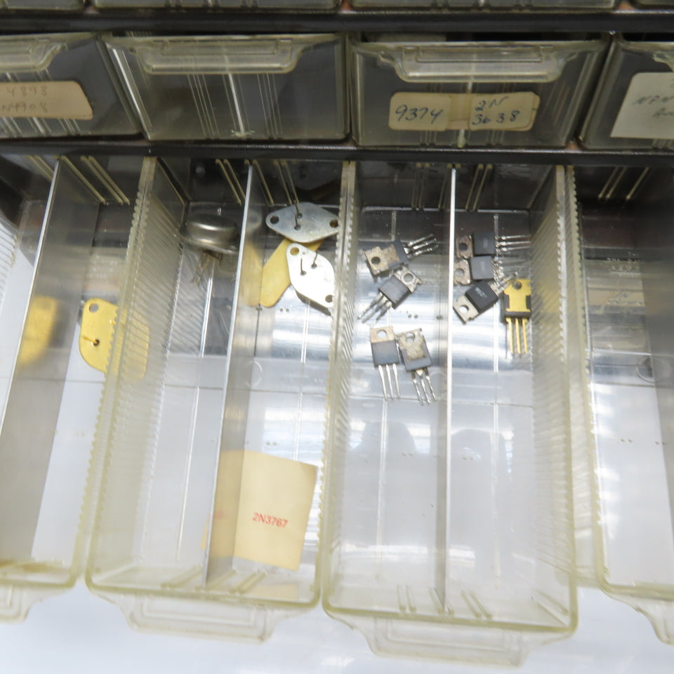 Parts Cabinet w/ Assorted Transistors TIP31 TIP32 2N3904 TO-3 TO-220