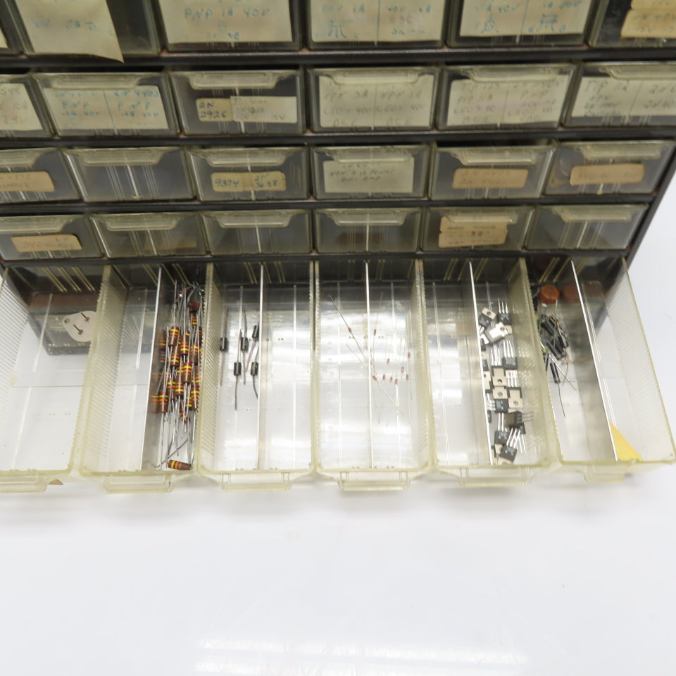 Parts Cabinet w/ Assorted Transistors TIP31 TIP32 2N3904 TO-3 TO-220