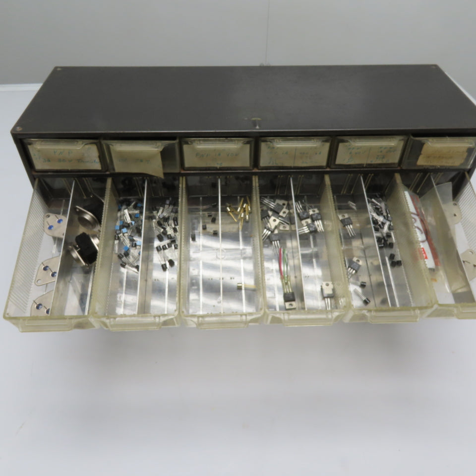 Parts Cabinet w/ Assorted Transistors TIP31 TIP32 2N3904 TO-3 TO-220