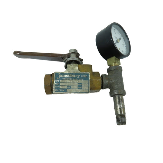 Jamesbury A1100TT MOD B 1/4" Brass Ball Valve W/ 0-30 PSI Gauge 600 WOG
