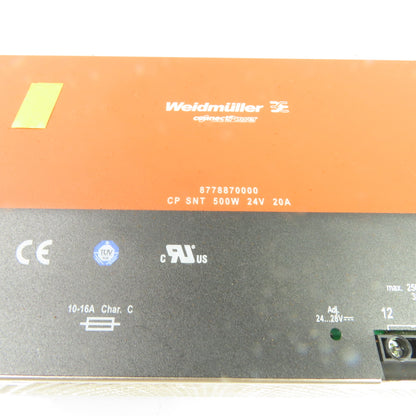 Weidmuller 8778870000 500W 24V 20A Out DIN Rail Power Supply 100-120V In