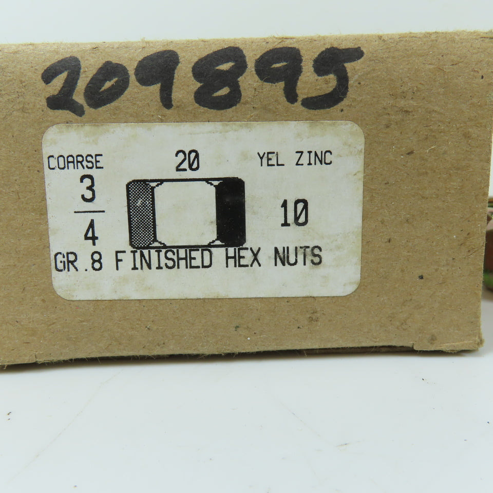 3/4"-10 Grade 8 Finished Hex Nut Yellow Zinc Box of 20