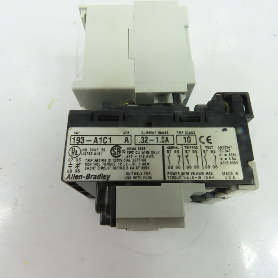 Allen-Bradley 100-M09N*3 9A 3-P Contactor w/ 193-A1C1 Overload Relay 110V Coil