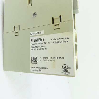 Siemens 6FC5211-0AA10-0AA0 Sinumerik 840D DP NC Analog In Module Version D