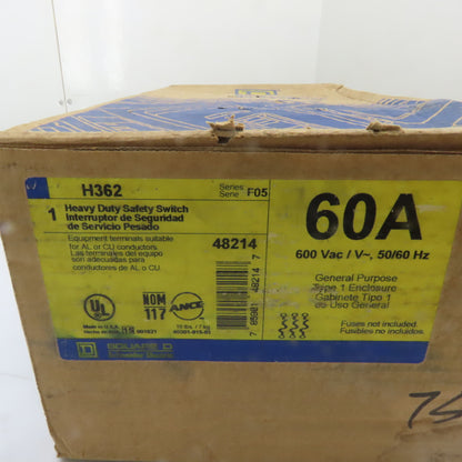 Square D H362 60A Fusible Heavy Duty Safety Disconnect Switch 600V NEW