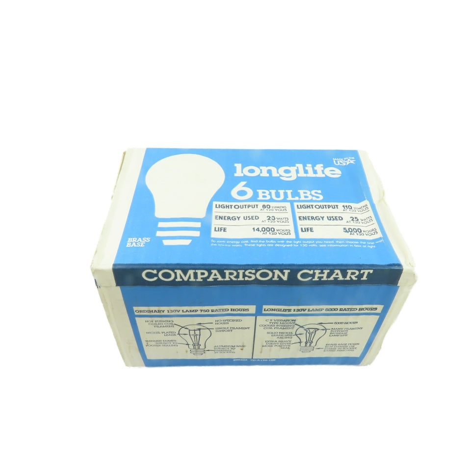 Longlife 7D-A196-1SE 25W Incandescent Light Bulbs Brass Base 130V Lot Of 6
